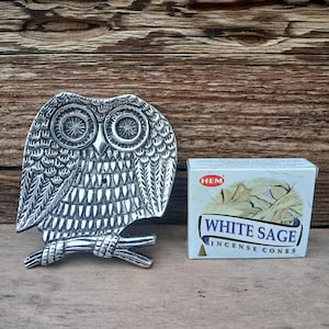 Owl Metal Cone & Stick Incense Burner with a FREE Box of Cone Incense by HEM