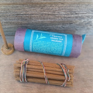 Green Tea Ancient Tibetan Incense Sticks Handmade in Nepal Plus a FREE Wooden Holder