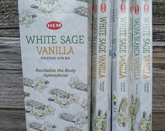 White Sage & Vanilla 3 Boxes of Stick Incense by HEM 20 Sticks Per Box! 60 Sticks Total!