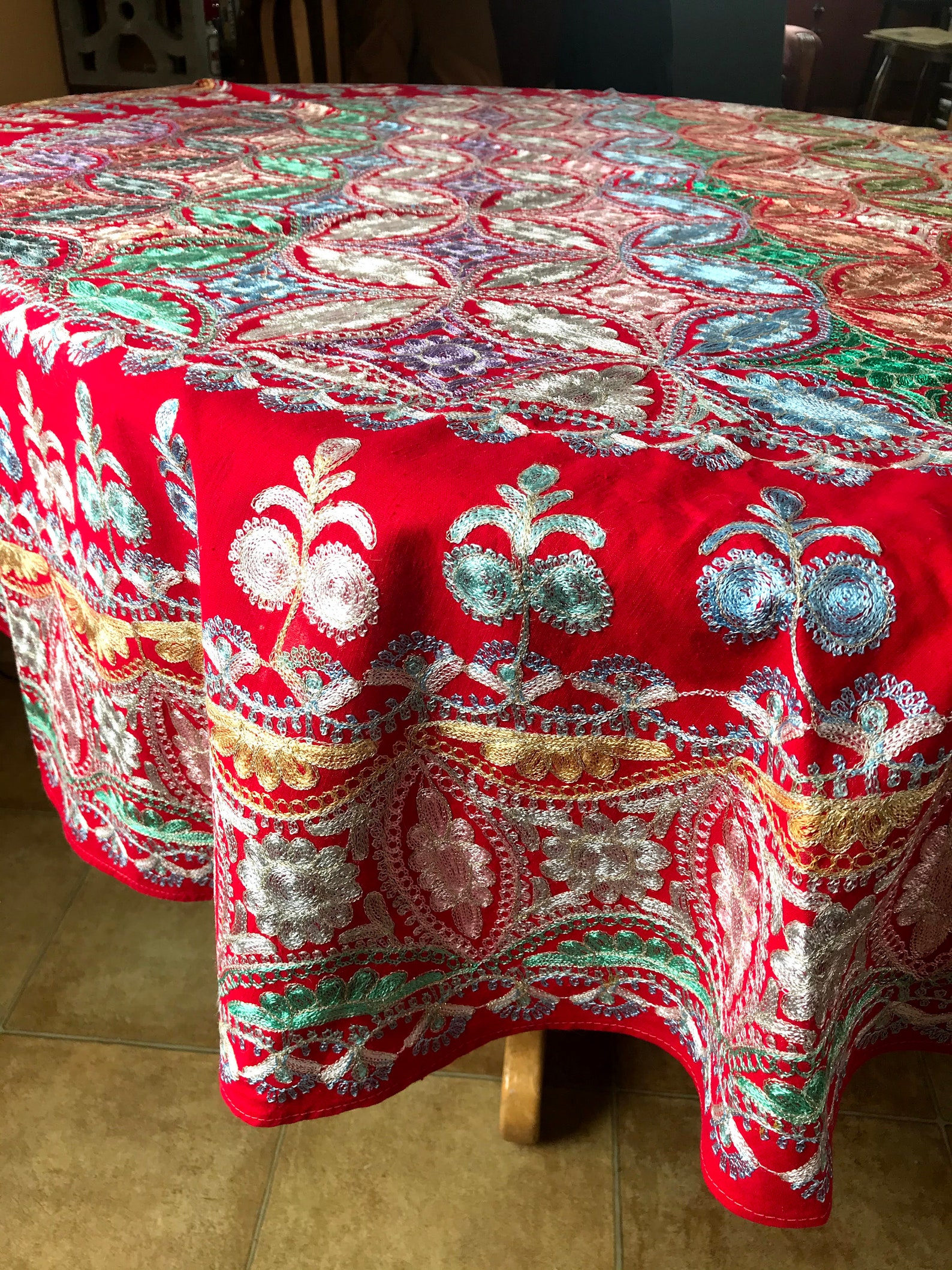 Aghabani silk embroidered vintage tablecloth Etsy
