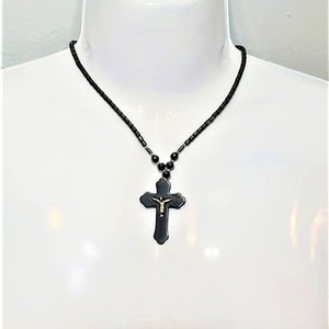 Hematite Cross Pendant Necklace (Unisex, Hematite Necklace, Beaded Necklace, Hematite Jewelry)