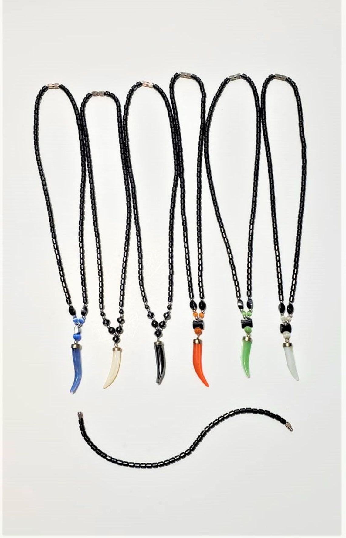 Fang Pendant Hematite Necklace Beaded Necklace Hematite Etsy UK