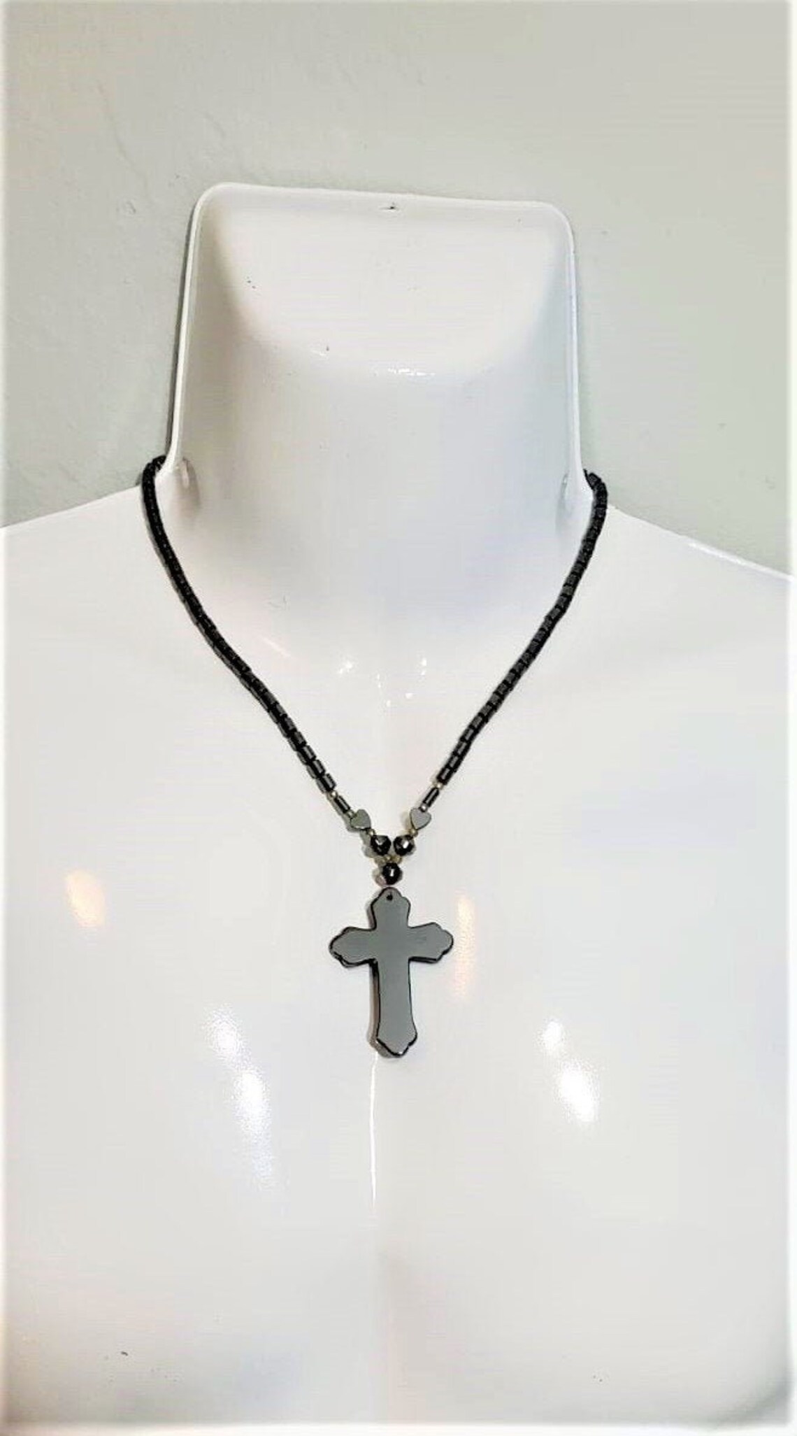 Hematite Cross Pendant Necklace unisex Hematite Necklace Etsy UK