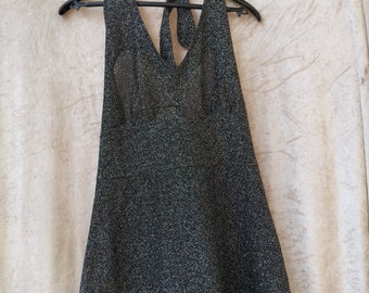 Silver 1970s dress, silver lurex dress, halter neck, party dress, 1970s fashion, vintage silver dress, silver and black dress, party dress