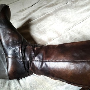 Vintage leather boots, size 6, brown leather boots, knee high boots, soft brown leather, wedge heel boots, 1980s boots, vintage boots,