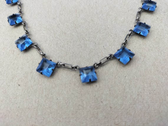 Art deco necklace, Czech glass, cornflower blue, … - image 1