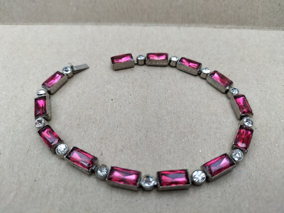Art deco bracelet, antique jewellery, pink Czech … - image 4