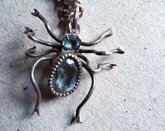Colgante de araña, art déco, cadena de plata, joyería de insectos, collar antiguo, collar art déco, joyería art déco, collar de araña