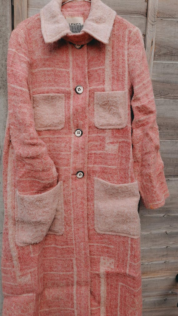 Abrigo rosa, abrigo largo de lana vintage de diseñador, abrigo de - Main Image