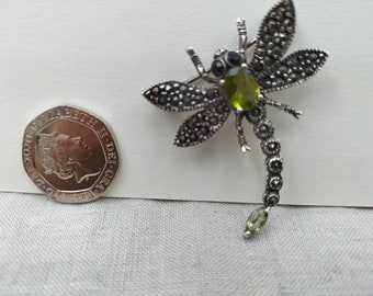 Broche de libélula, estilo art déco, libélula de marcassita, joalheria de libélula