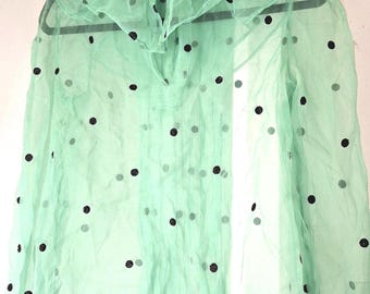 Vintage blouse gevlekte blouse, chiffon blouse, doorschijnende blouse, mintgroen, ooak, zwarte en groene blouse, doorschijnende blouse, vintage mode