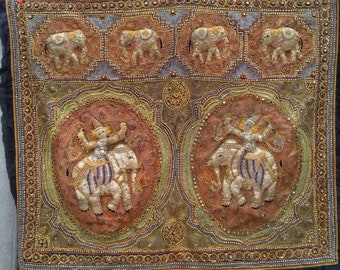 Burmese vintage Kalaga embroidered tapestry wall art, Vintage