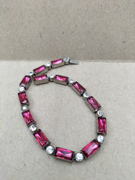 Art deco bracelet, antique jewellery, pink Czech … - image 3