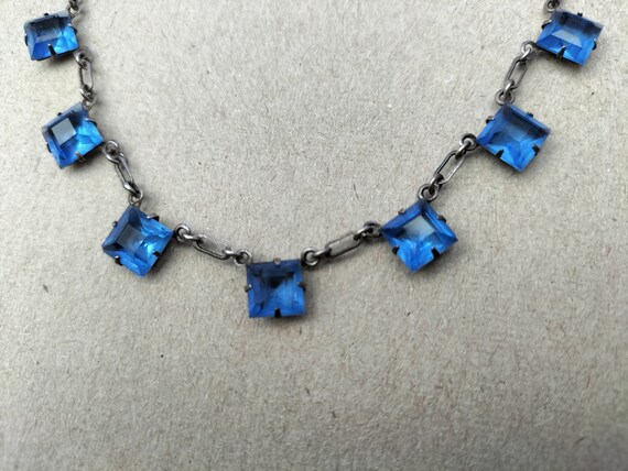 Art deco necklace, Czech glass, cornflower blue, … - image 6