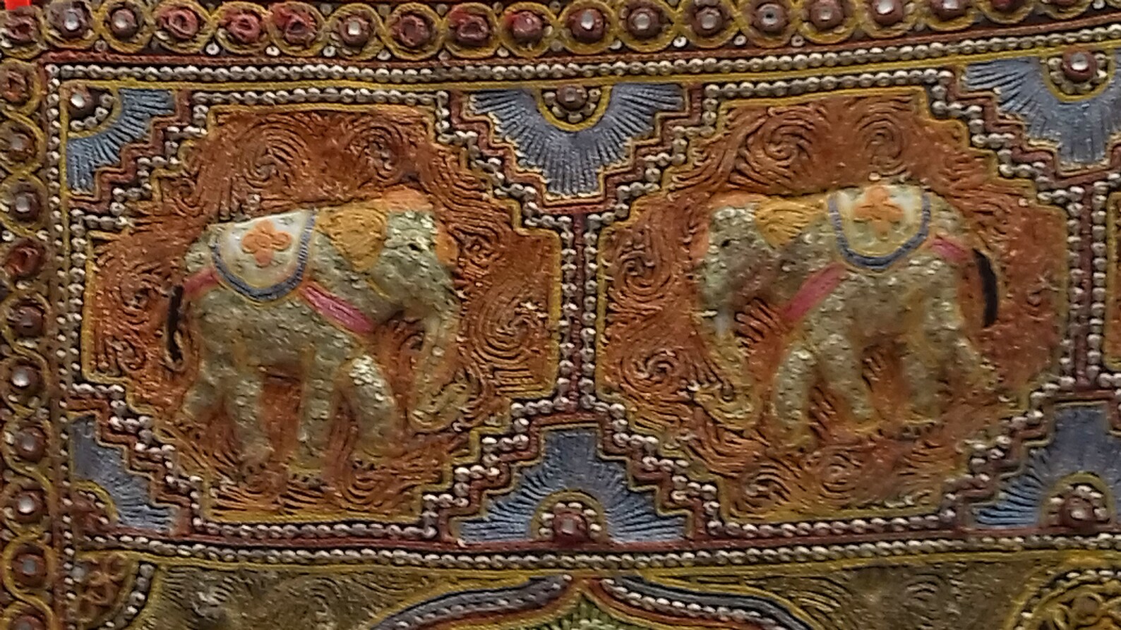 Antique Kalaga Tapestry, Elephant Tapestry, Rare Antique Burmese