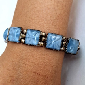 Antique bracelet, Czech glass, blue glass, geometric style, art deco, antique jewellery,  vintage jewellery,  Czech glass,cornflower blue