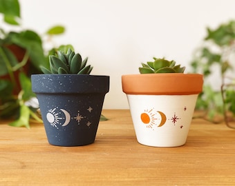 Hand Painted Planter | Sun, Moon & Star | Terracotta Pot | Clay Pot | Boho Decor | Home Decor | Indoor Planter | Flower Pot | Gift for Her