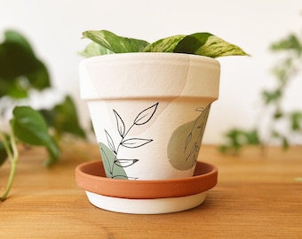 Hand Painted Planter | Botanical Sage | Terracotta Pot | Clay Pot | Boho Decor | Home Decor | Indoor Planter | Flower Pot | Gifts for Her