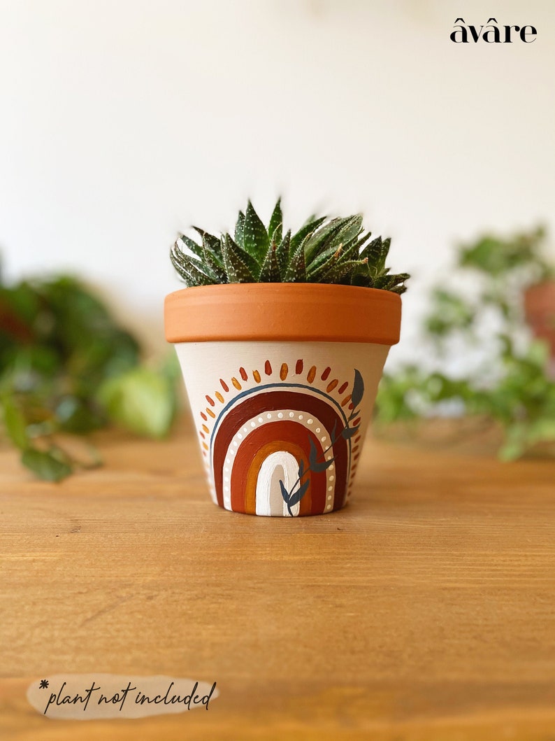 Hand Painted Planter Boho Rainbow Terracotta Pot Clay - Etsy