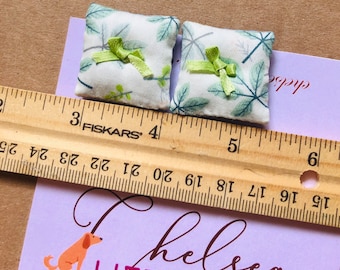 1:12 scale blue pillow, hand-sewn, handmade miniatures, miniature dollhouse decorations