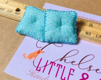 1:12 scale blue pillow, hand-sewn, handmade miniatures, miniature dollhouse decorations