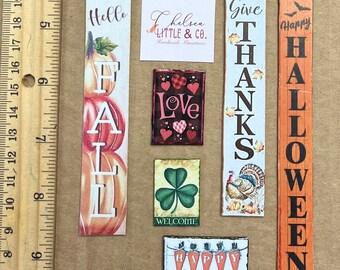 Miniature Dollhouse Porch Signs, Seasonal Decor, Scale 1:12