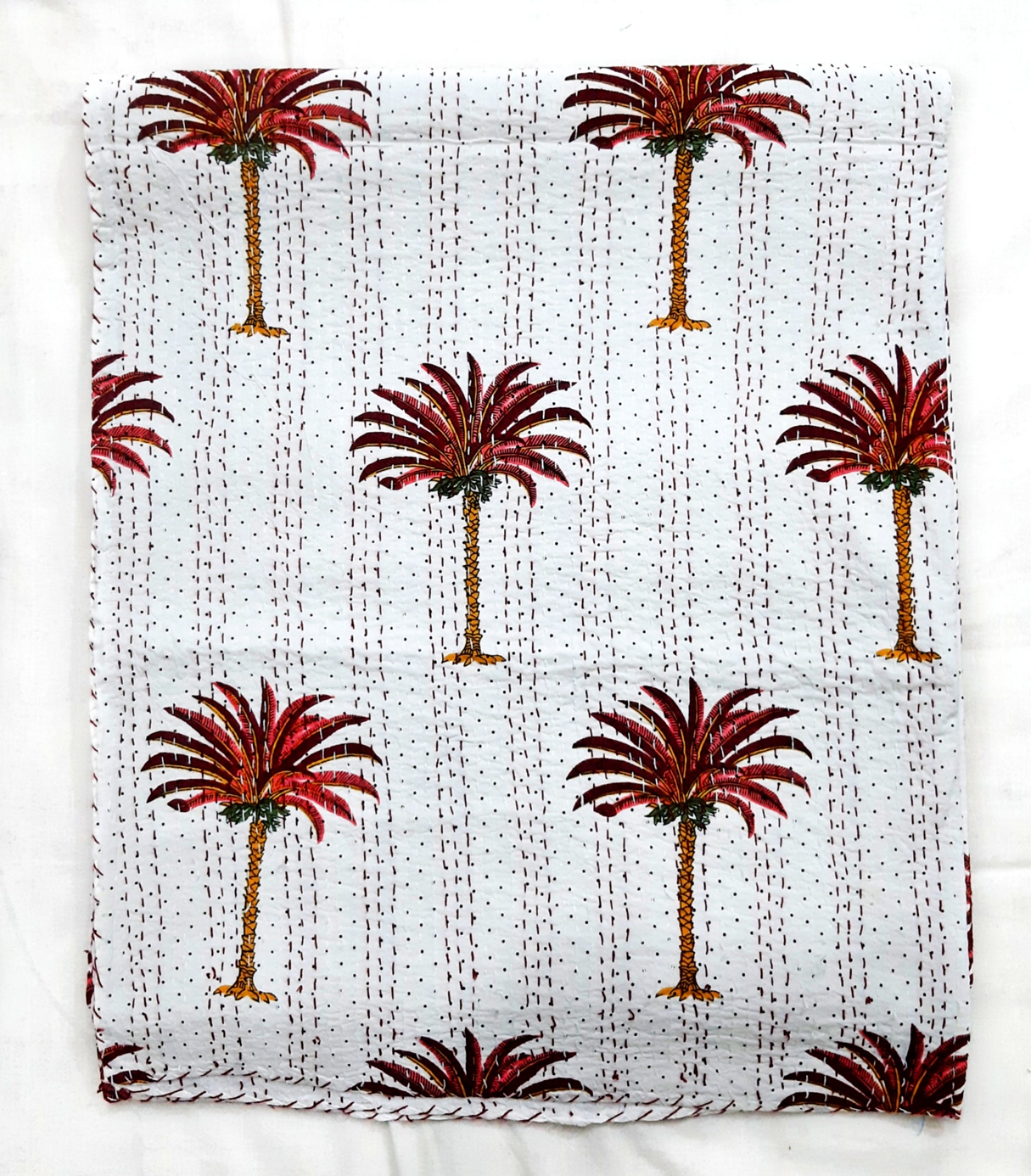 Palm tree hand block print kantha quilted quilt king/twin size | Etsy