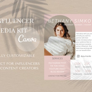 1 Page Influencer Media Kit | Blogger | Instagram Influencer | Professional | Canva Template | Instant Download