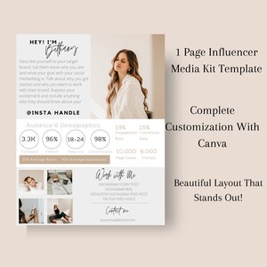 1 Page Media Kit Template | Influencer Media Kit | Blogger | Instagram Influencer | Professional | Canva Template