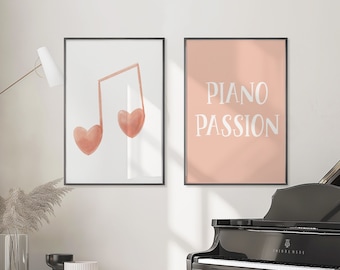 Piano Passion Poster, Printable Music Room Decor, Inspirational Piano Wall Art, Digital Download