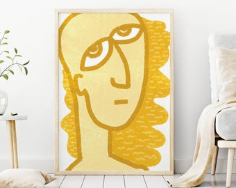 Mosterdgeel gezicht Art Print: midden van de eeuw modern (digitale download)