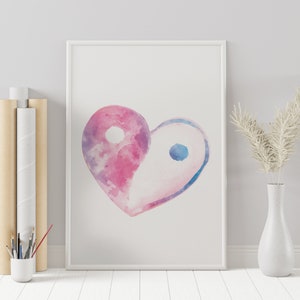 Yin Yang Heart, Yoga Poster, Zen Print, Spirituality Print