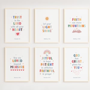 Set of 6 Kids Bible Verses, Christian Education, Nursery Bible Verse, Catholic School, Classroom Pack Christian, Homeschool, Catholic Prints