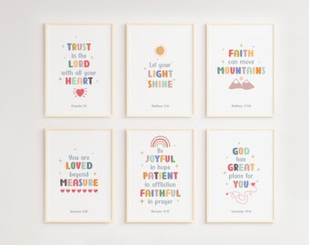 Set of 6 Kids Bible Verses, Christian Education, Nursery Bible Verse, Catholic School, Classroom Pack Christian, Homeschool, Catholic Prints