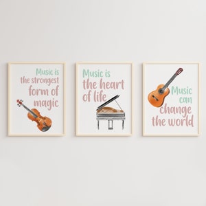 Set of 3 Music Quotes Poster, Music Instruments Print, music quote wall art, Music Theory, Music Education, music classroom decor