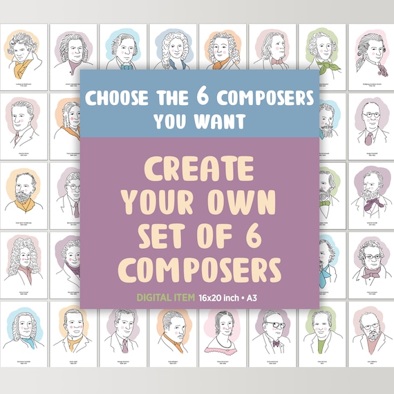 Set of 6 Composers Set, Set of Classical Composers Poster, Classical Music, Music Poster, Music Classroom, composer poster