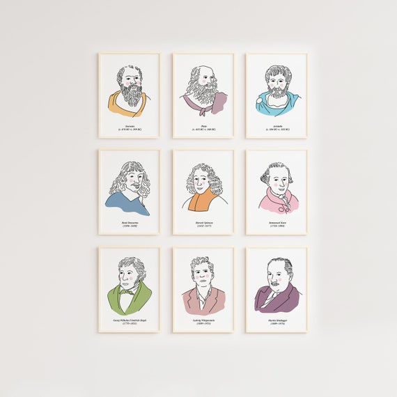 Set of philosophers Posters, Philosophy, Thinker Poster, Classroom Decor, Spinoza, Plato, Aristotle, Socrates, Descartes, Wittgenstein, Kant