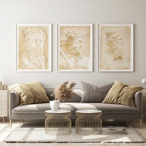 Ancient Greek Gods Art Prints - Zeus, Poseidon, Hades - Mythology Home Decor, Set of 3 Posters, Olympian Deities Wall Art