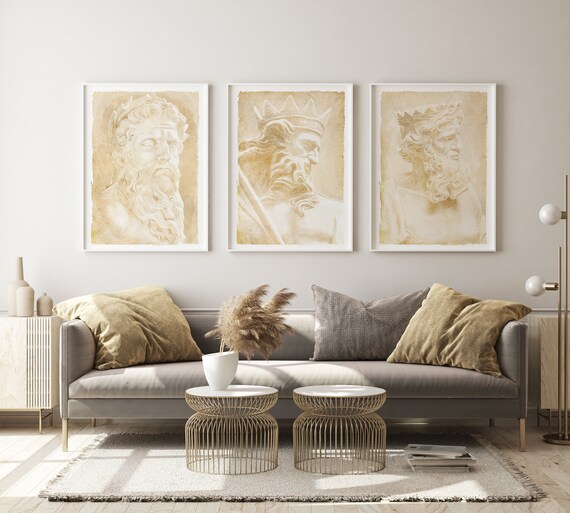 Ancient Greek Gods Art Prints - Zeus, Poseidon, Hades - Mythology Home Decor, Set of 3 Posters, Olympian Deities Wall Art