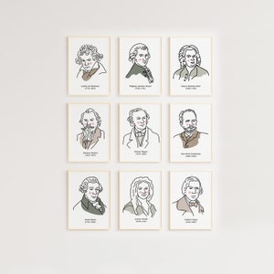 Póster de compositores clásicos, música clásica, póster musical, aula de música, póster de compositor