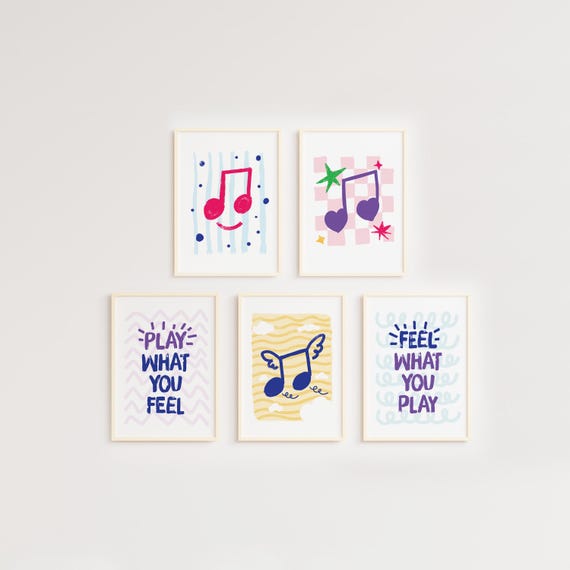 Printable Happy Music Notes Poster Set, Colorful Classroom Wall Art (Digital Download)