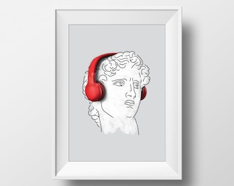 David Poster, Rome statue, David print, Greek mythology art, Bust statue