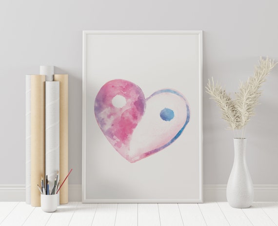 Yin Yang Heart, Yoga Poster, Zen Print, Spirituality Print