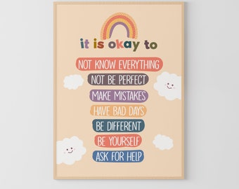 Emotional Learning Poster, Montessori Classroom Decor, Calm Down Corner - It&#39;s Okay to Feel, Educational Emotion Poster for Kids