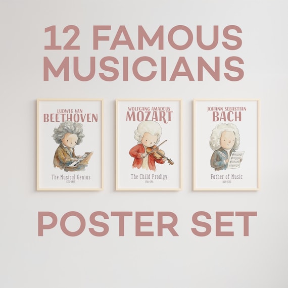 Famous Musicians Poster Set, Music Classroom Decor, Printable Music History Wall Art for Kids