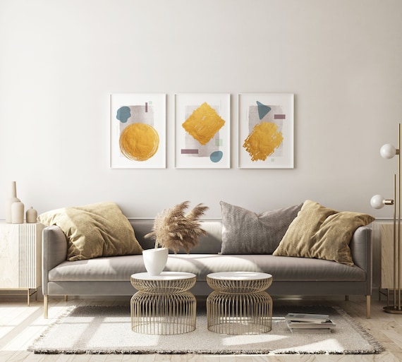 Grey and Gold Abstract Art Prints | Gold Bedroom Decor | Gold Wall Decor