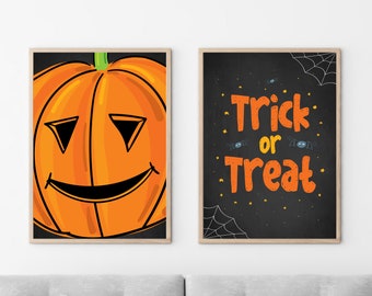 Halloween Poster | Trick or Treat  | Children’s Halloween Art for Home & Kids&#39; Room Decoration