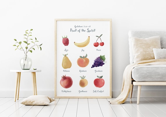 Fruit of the Spirit Poster, Christian Wall Art, Bible Verse Print, Galatians 5:22-23