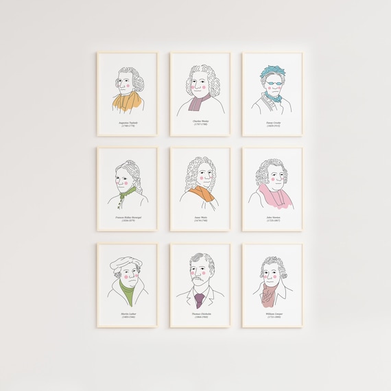 Hymn Writers Poster Set, Christian Music History, Church Decor