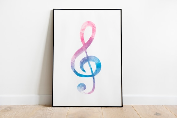 Treble Clef Watercolor Music Decor Poster for Nursery, Unique Music Poster Print